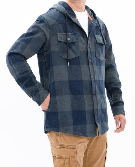 Men in a ink green men's warm heavyweight flannel hoodie