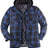 Front view of dark blue men's thicken plaid hooded flannel shirt jacket