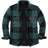 Front view of black green men's plaid sherpa lined shirt jacket