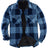 Front view of blue men's plaid sherpa lined shirt jacket