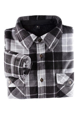 A high view of folded black grey men's button closure jacket with sherpa lining