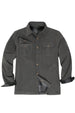 Front view of men's dark grey flannel lined heavy utility shirt jacket