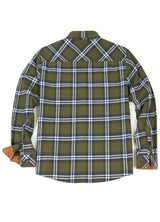 Back view of army green men's timberline midweight cotton flannel shirt 