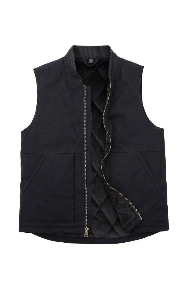 Front view of men's black arctic quilted lined canvas work vest