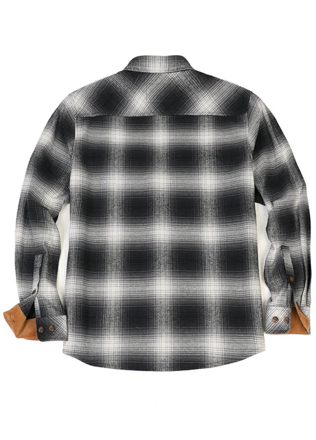 Back view of gray white men's timberline midweight cotton flannel shirt 