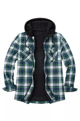 Men's Sherpa Lined Full Zip Up Plaid Flannel Hooded Jacket