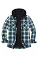 Front view of a men's dress gordon warm flannel jacket with hood 