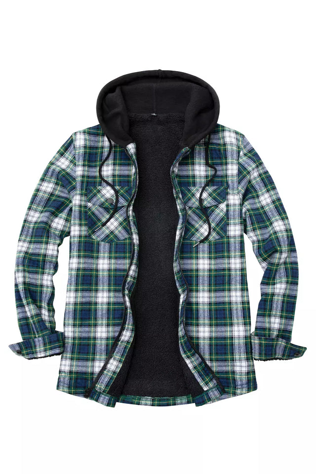 Men's Matching Family Green Plaid Zip Up Hooded Jacket