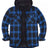 Front view of blue black winter flannel plaid hoodie for men