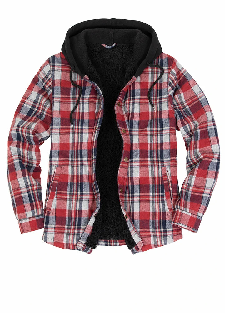 Men's Hooded Flannel Shirt Jacket,Snap Front,Sherpa-Lined Plaid – FlannelGo