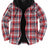  Front view of red men's hooded flannel shirt jacket