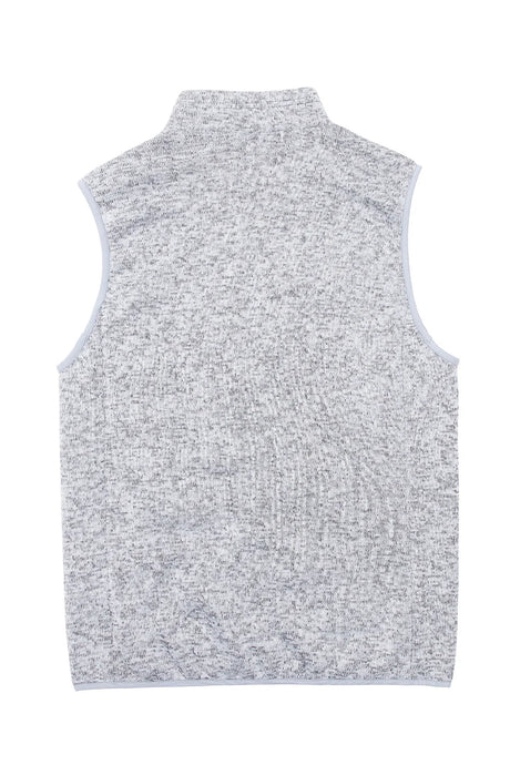 Back view of light grey men's sweater fleece vest with sherpa lining