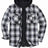 Front view of a black-white cold resistance flannel shacket with hood for men