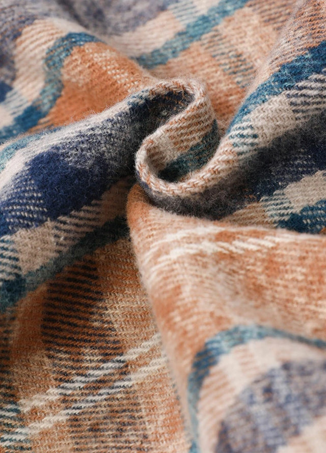 Detail of soft fabric on men's acid plaid flannel shirt