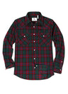 Front view of green christmas men's plaid long sleeve western shirt