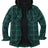 Front view of black watch men's zip up plaid hoodie