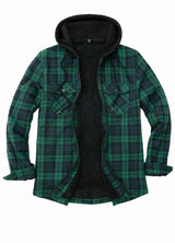 Men's Matching Family Green Plaid Zip Up Hooded Jacket