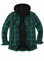 Front view of black watch men's zip up plaid hoodie