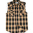 Front view of orange men's western snap pearl plaid vest