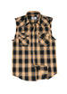 Front view of orange men's western snap pearl plaid vest