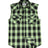 Front view of neon green men's western snap pearl plaid vest