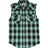 Front view of turquoise men's western snap pearl plaid vest