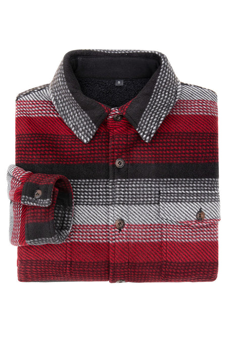 Men's Warm Sherpa Lined Plaid Shirt Jacket - Red Stripe