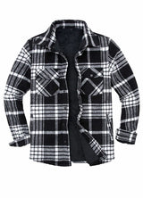 Front view of black white men's thick flannel shirt jacket 