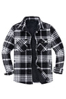 Front view of black white men's thick flannel shirt jacket 