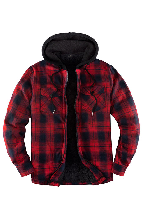Men's Matching Family Red Plaid Zip Up Hooded Jacket