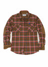 Front view of button closed copper fire men's rugged ridge plaid flannel shirt 