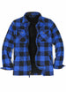 Front view of buffalo blue men's fleece lined flannel plaid shirt jacket