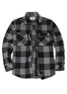 Front view of gray men's rugged stiff flannel shirt