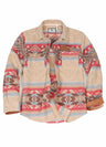 Front view of khaki men's aztec shirt jacket