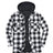 Front view of black white plaid men's thicken plaid hooded flannel shirt jacket