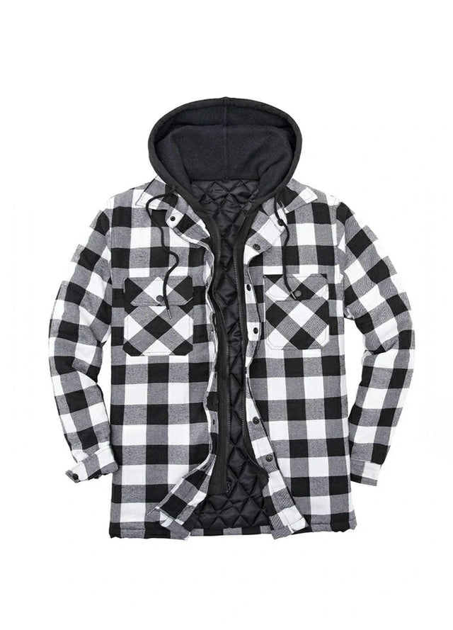 Men's Thicken Plaid Hooded Flannel Shirt Jacket with Quilted Lined