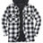 Front view of black white plaid men's thicken plaid hooded flannel shirt jacket