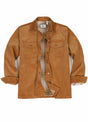 Front view of men's walnut flannel lined corduroy shirt jacket