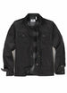 Front view of men's charcoal flannel lined corduroy shirt jacket