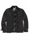 Front view of men's charcoal flannel lined corduroy shirt jacket