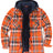 Front view of orange men's zip up plaid flannel shacket 