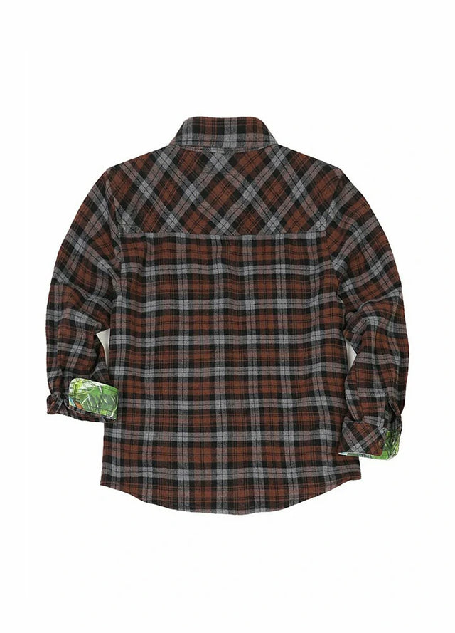 Kids Wildlife Adventure Flannel Plaid Shirt