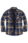 Front view of electric navy men's soft snap button flannel checked jacket 