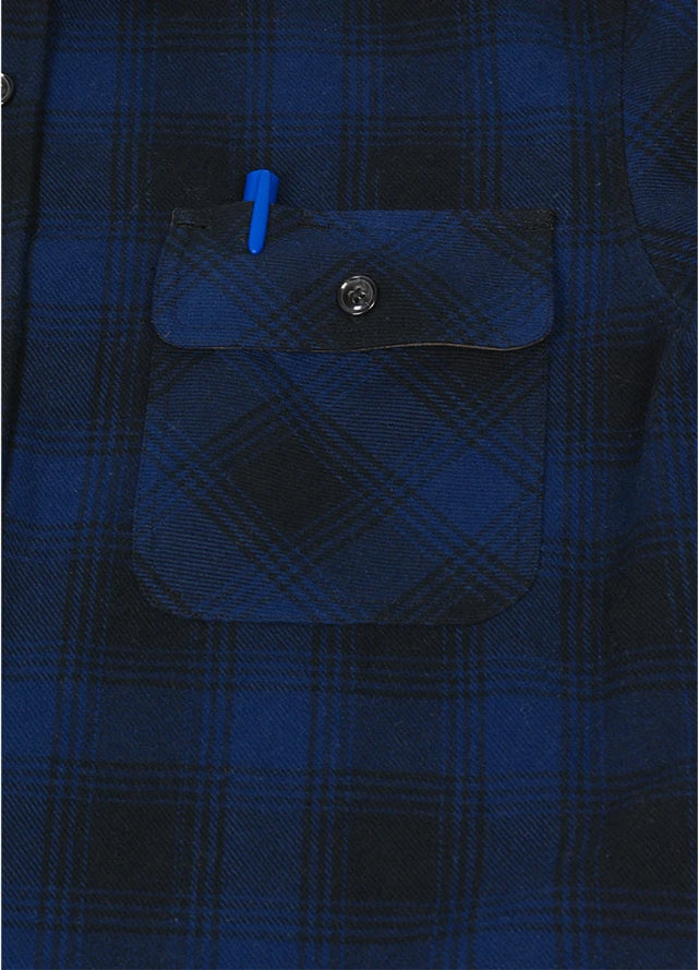 Detailed view of the pocket of sapphire shadow men's rugged ridge burlyweight flannel shirt 