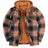 Front view of brown men's quilted lined brushed flannel hooded 