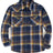 Front view of electric navy men's snap front long sleeve plaid flannel shirt