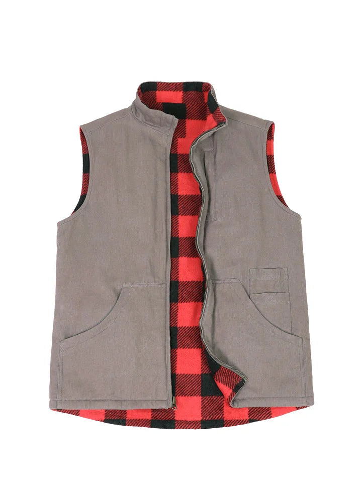 Men's Reversible Vest Plaid Fleece Lined Outdoor Work Travel Vests –  FlannelGo