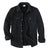 Front view of solid black men's plaid sherpa lined shirt jacket