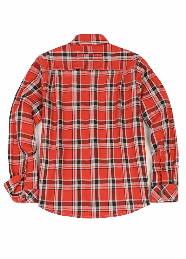 Back view of watermelon men's red free swingin' flannel shirt