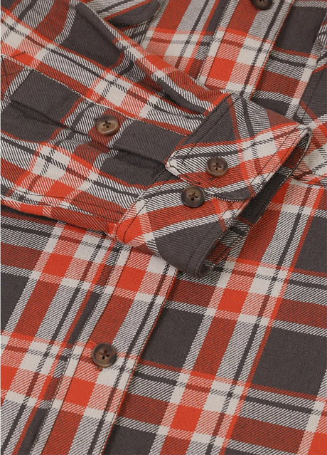 Close-up of the cuff of misty dawn men's free swingin' flannel plaid cotton shirt